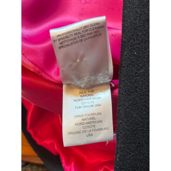 Trina Turk Parka Coat 8 Black Pink Bailey Wool Blend Duffle Coyote Fur Trim Hood - Picture 8 of 16